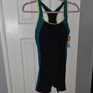 Stylish Black and Teal One-Piece Swimsuit